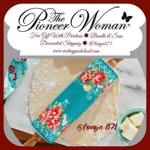 🦋 New Pioneer Woman Vintage Floral Ceramic Rolling Pin with Acacia Wood Handles